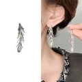 Silver long tassel earrings with pine needle and cone design with sparkling zircons - Silver
