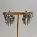 Elegant silver tassel drop earrings with sparkling rhinestones and floral charm design - Rhinestone Chain Tassel (A0345A) / Silver