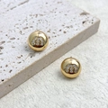 Detailed close-up of gold spherical stud earrings featuring micro-paved zircon M-letter design - Gold (A0502B)