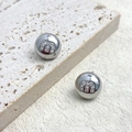 Detailed view of silver spherical earrings with micro-pave zircon M letter design - Silver (A0502B)