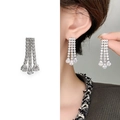 Silver fringe drop earrings with sparkling crystals and pear-cut stones for women - Silver