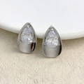 Macro view of pear-cut zircon stud earrings in high-polished claw setting frames - Silver Waterdrop Style (A0527C)