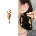 18K gold plated C-chain earrings with cascading crystals and water drop pendants - Gold (A0322C)