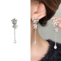 Silberne Schleifen-Ohrringe mit glitzernden Zirkonia-Wassertropfen-Anhängern für Damen - Silber