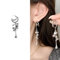 Silver-finish chain tassel earrings with sparkling cubic zirconia and crystal drops - Silver (A0322C)