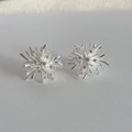 Close-up of silver starburst earrings with sparkling zircon crystals in firework design - Radial Fireworks Studs / Bright Silver (A0531A)