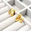 Detalle de pendientes de gota dorados pulidos en un estuche de joyería de terciopelo - Dorado