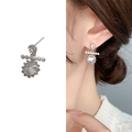 Elegant silver drop earrings with white pearls and sparkling round cubic zirconia stones - Silver