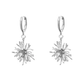 Silver snowflake fireworks hoop earrings with sparkling small crystals for women - Dandelion Fireworks Hoop Style / Bright Silver (A0552B)