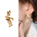 Elegant gold butterfly tassel earrings with white shell inlay and sparkling rhinestones - Gold (A0647A)