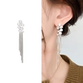 Pendientes de borla largos plateados con diamantes de imitación para novia elegante - Estilo de Borla de Grupo de Cuatro Piedras (A1401-05B) / Plateado