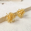 French vintage style golden firework stud earrings with sparkling white crystals - Spiral Clip-on Style (A0531A) / Gold (A0531A)