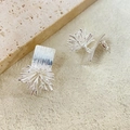 S925 silver snowflake earrings with brushed texture rectangular plate and starburst design - Industrial Deconstructed Radial Studs / Bright Silver (A0680A)