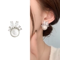 Orecchini a petalo con perla bianca e corona di zirconi scintillanti per donna - Argento (A0651B)