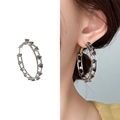 Silver hoop earrings with double row black faceted gemstones for a modern edgy style - Silver