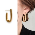 U-shaped gold-plated earrings with beaded texture on the side for a vintage minimalist look - Gold