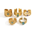 Five-piece vintage gold ring set with sunburst motifs and colorful gemstone inlays - Vintage Court Style 5-Piece Set