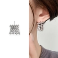 Orecchini geometrici in argento con zirconi e design a gradini con pavé di diamanti - Argento