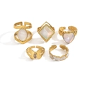 Five-piece vintage gold ring set featuring butterfly and geometric translucent stones - Five-Piece Set (Set of 5)