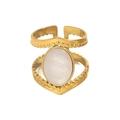 Detailed view of adjustable double-layer gold ring with oval white stone inlay - Double Layer Open Oval Mother-of-Pearl Style (A1901-03A)