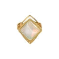 Detail view of a square moonstone cabochon set in a gold geometric layered ring design - Geometric Double Layer Square Gem Style (A1901-03B)