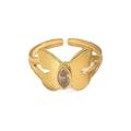 Detailed close-up of a gold butterfly ring featuring a marquise-cut marquise-cut zircon - Textured Butterfly Marquise Gem Style (A1901-04A)