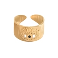 Detail of golden open ring featuring a textured evil eye charm and hammered finish - Evil Eye Relief Gold Style (A1902-05B)