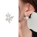 Elegant silver sunflower stud earrings with clear cubic zirconia in sparkling sunburst design - Starburst Flower Silver (A0550A)