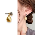 Minimalist gold and silver two-tone irregular bean stud earrings for women - Gold Drop Silver Stud (A0745B)