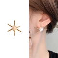 Elegant 18K gold plated sunflower stud earrings with sparkling zircon crystals - Hexagram Snowflake Style Gold (A0549C)