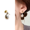 Minimalist gold and silver two-tone coffee bean stud earrings in mirror polished finish - Silver Drop Gold Stud (A0745B)