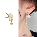 Élégantes boucles d'oreilles étoile dorées avec pendentifs gouttes en zircon - Pendentif Longue Goutte d'Eau Starburst Or (A0550B)