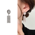 Orecchini a pendente in argento con nappe di zirconi a tre file e perni ovali - Argento Zircone Bianco