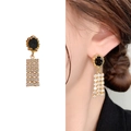 Orecchini vintage dorati con gemma nera e nappe di zirconi brillanti ed eleganti - Oro Zirconia Nero