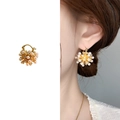 Orecchini a fiocco di neve placcati oro con perle e zirconi per uno stile elegante - Oro
