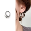 Irregular hammered silver hoop earrings for women with a polished metallic mirror finish - Chunky Hammered Huggies (A0476A) / Silver