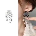 Elegantes pendientes plateados de borla con cadenas geométricas multicapa de gota de agua - Plateado