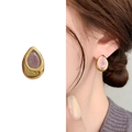 Elegant gold drop earrings with pink zircon stone inlay for a minimalist look - Gold Pink Zircon
