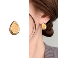 Gold teardrop earrings with yellow resin stone, minimalist vintage style for women - Gold Yellow Zircon