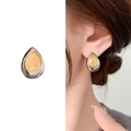 Minimalist silver water-drop stud earrings with sparkling amber-orange resin stone - Silver Yellow Zirconia