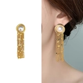 Elegantes pendientes dorados con borlas de perlas y flecos de cadenas de lentejuelas - Dorado
