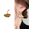 Elegant gold ginkgo leaf stud earrings with pink square zircon crystal for women - Gold Pink Zircon