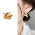 U-shaped horseshoe stud earrings in gold finish featuring crystals and woven metal wire - Gold