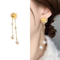Elegante lange Goldohrringe mit Schneeflockenperlen und baumelnden Zirkonketten - Gold (A1403-01A)