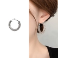 Zilveren tarwe oorringen met rechthoekige zirkoon micro-pave en model-draagweergave - Micro-Pave Zilveren Stijl (A0553B) / Zilver