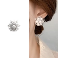 Pendientes de flor con perlas y circonitas brillantes sobre una base de metal plateado - Plateado