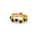 Minimalist gold titanium ring with green round-cut gemstones and textured edge design - US 6 / Gold Green Zirconia