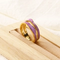 Anillo de doble capa irregular dorado estilo francés con esmalte de goteo púrpura - US 6 / Oro Violeta Gota de Aceite