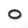 Detailed view of the wave-patterned black ceramic ring with a polished minimalist finish - US 6 / Style A-Wave Cut / Black