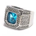 Luxe titanium stalen ring met grote vierkante blauwe zirkoon en zijdelingse pavézetting - Stalen Basis Aquablauwe Edelsteen